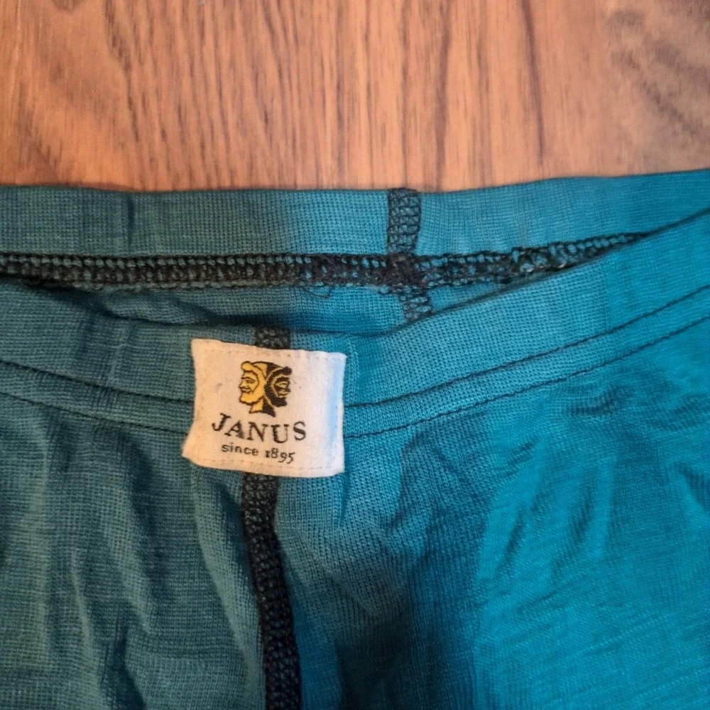 Flawed JANUS Norway Merino Wool Base Layer Pants Tights Youth Sz 14 Green Blue